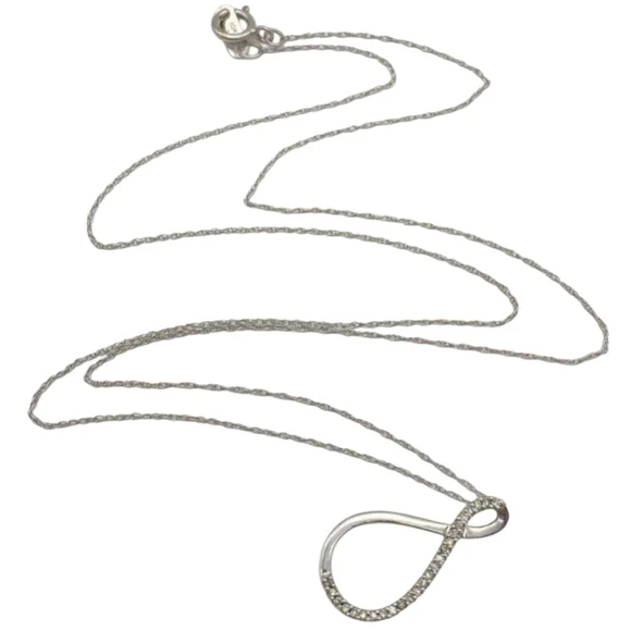 10k Solid White Gold Necklace With Infinity 10k Genuine Diamond Pendant - Picture 8 of 11